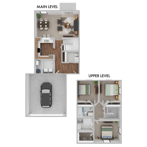 A diagram shows the layout of a car and a two-level apartment.